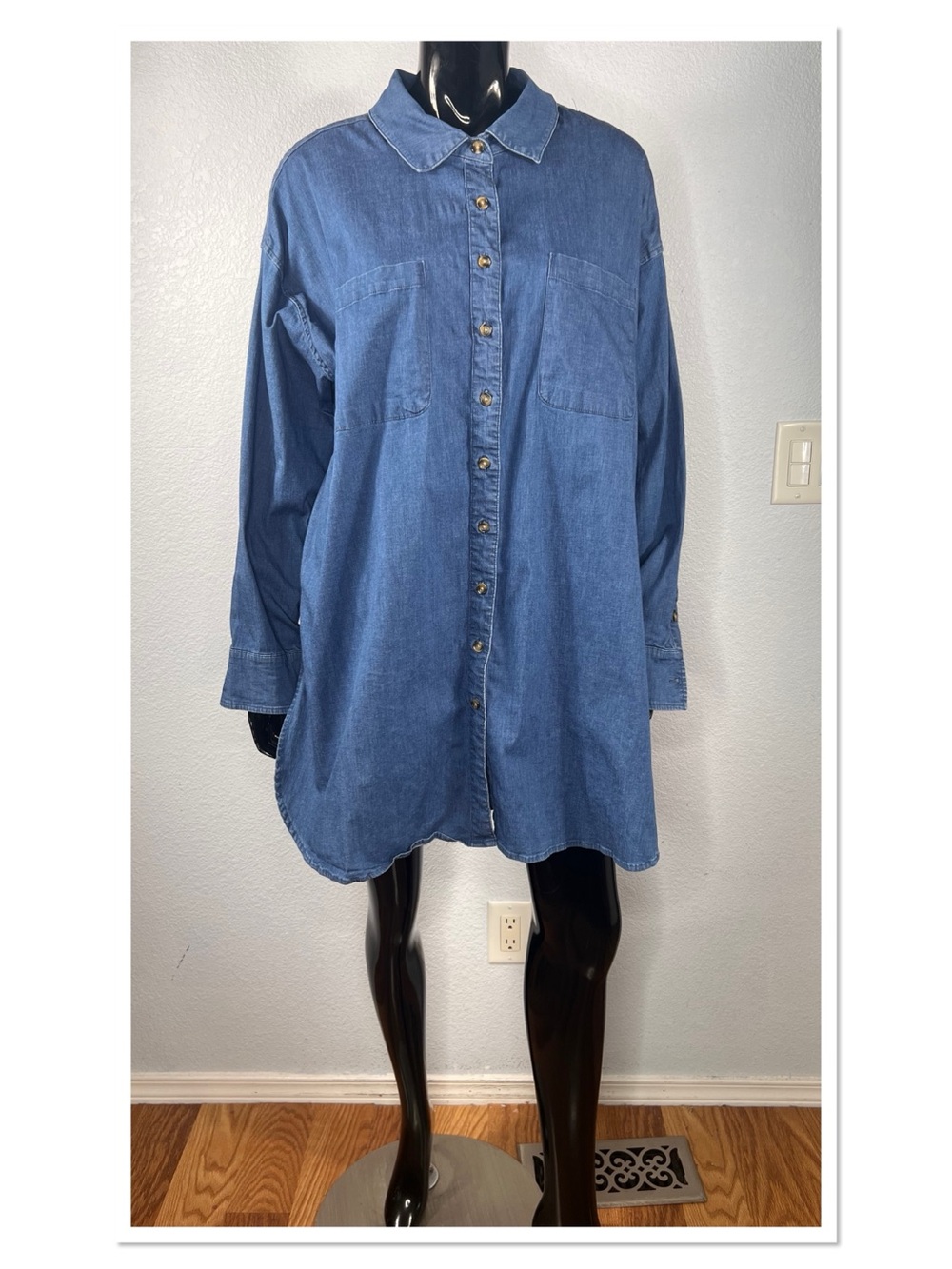 Universal Standard Oversized Denim Button-Up Shirt Dress Sz M Blue Cotton Blend